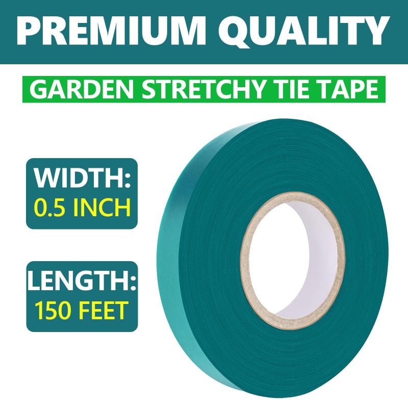Easytle Stretch Tie Tape Roll, 1/2" 150ft Garden Tie Tape, Thick Sturdy Plant Ribbon Garden Green Vinyl Stake Gardening Tools for Indoor Outdoor Patio Plant Use - Image 2